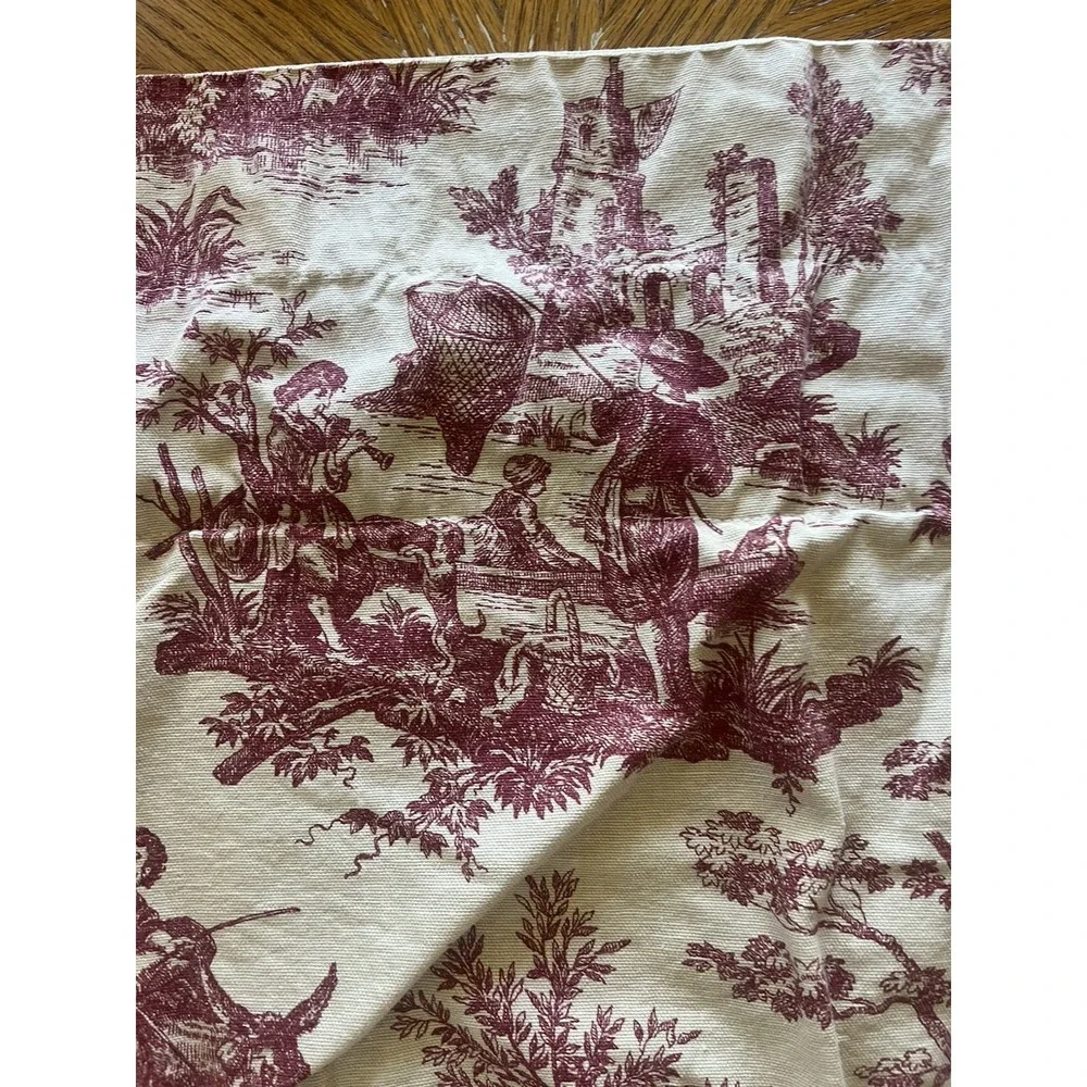 Toile Valance Burgundy Red Off White Beige Gingham Check French Country 74x15.5